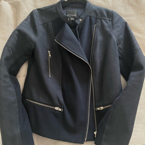 Trouve Navy Moto Jacket Asymmetrical Zipper - Picture 1 of 3
